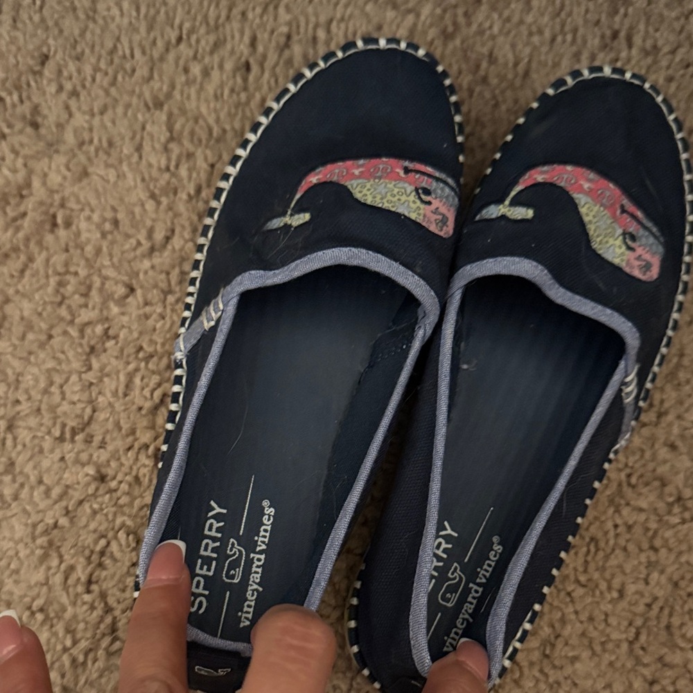 Sperry girls Navy Loafers with Pink Accents
